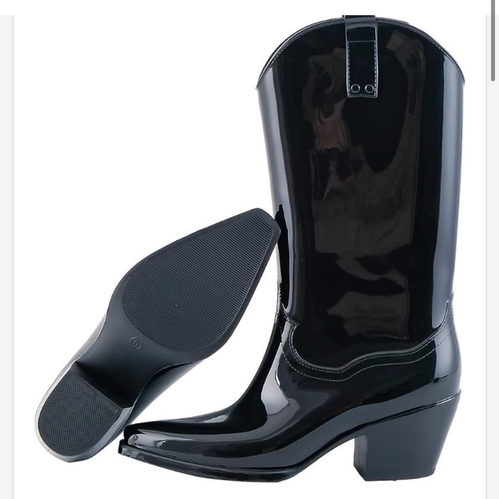 BLACK PLEATHER MID CALF RAIN COWBOY BOOTS
WOMEN WATERPROOF SHOES LIGHTWEIGHT 10